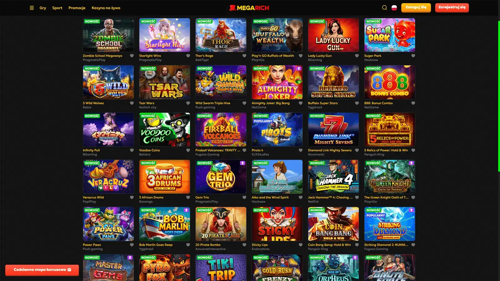 Gry w MegaRich Casino