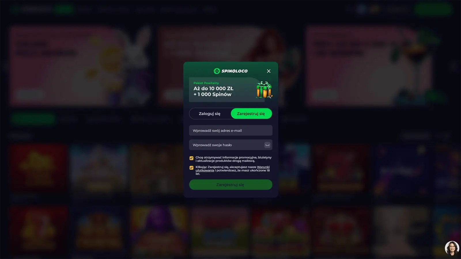 Proces rejestracji w Spinoloco Casino