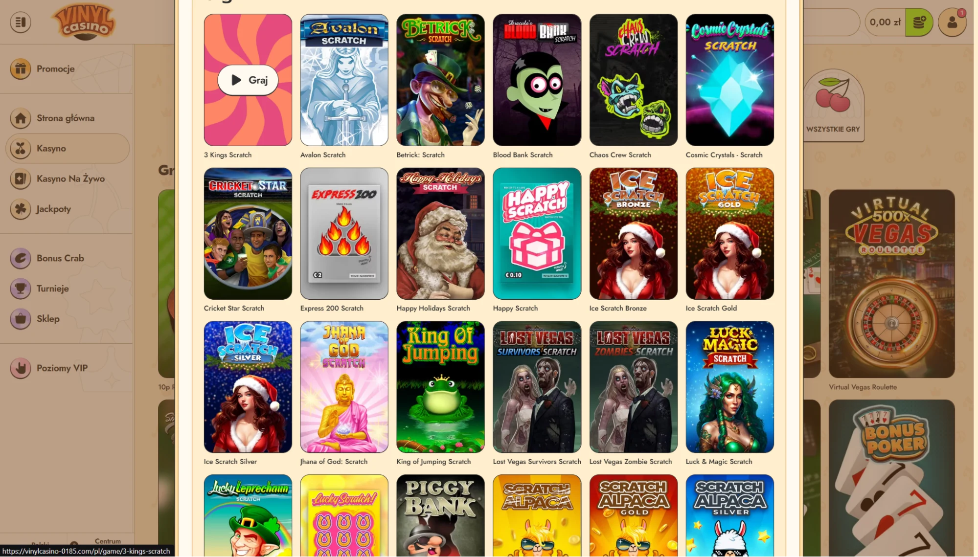 Vynil Casino scratch cards