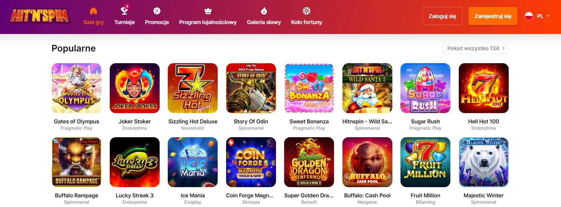 Hit'n'Spin Casino popularne gry
