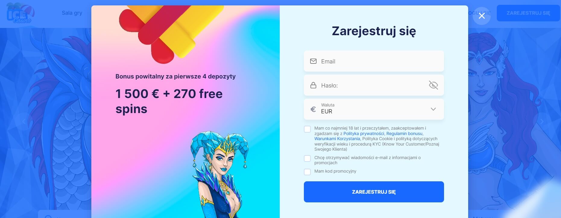 Rejestracja w IceCasino screenshot