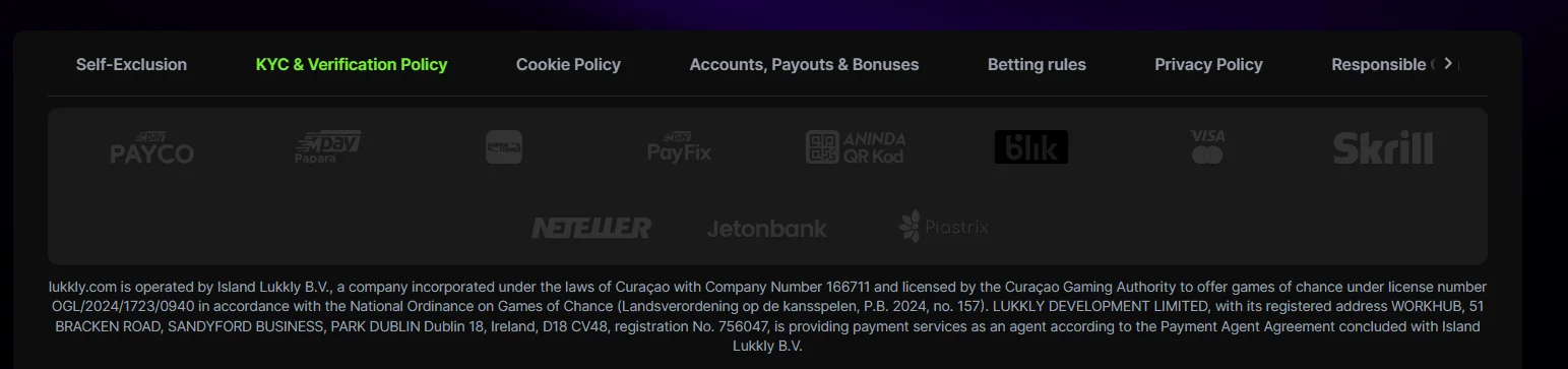 Lukkly Casino Footer