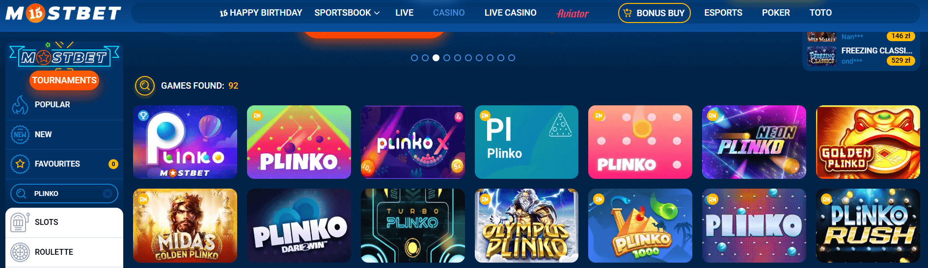 mostbet plinko