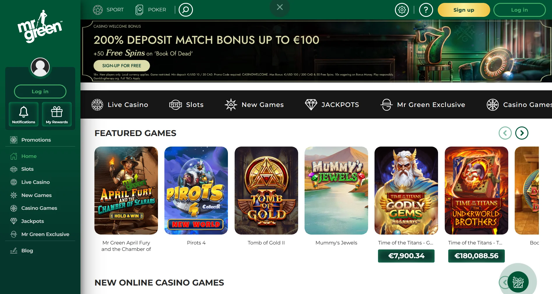 MrGreen Casino Homepage