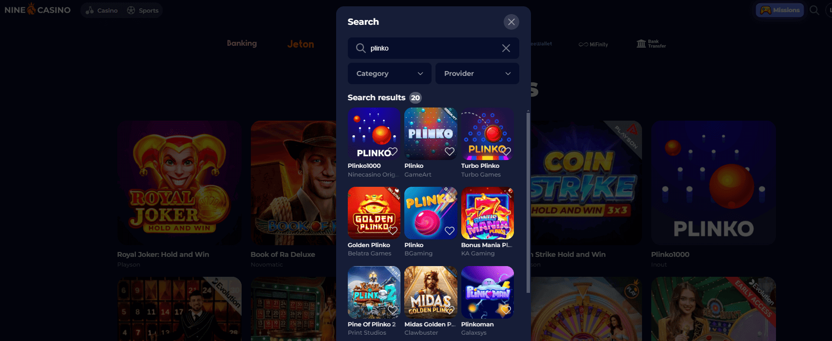 nine casino plinko