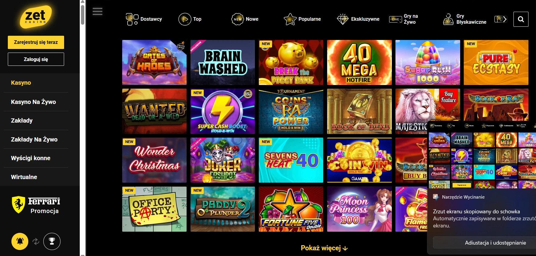 zet casino games