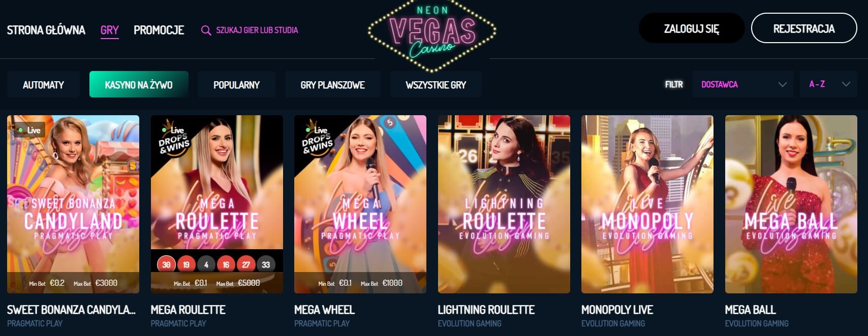 neon vegas kasyno na żywo screenshot