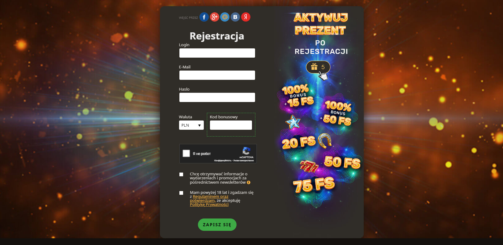 olayfortuna casino rejestracja i logowanie screenshot