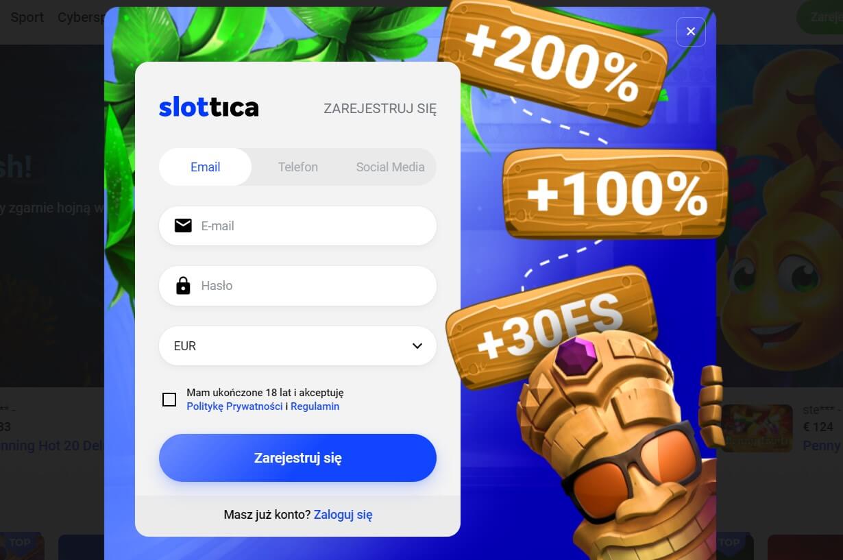 slottica rejestracja krok