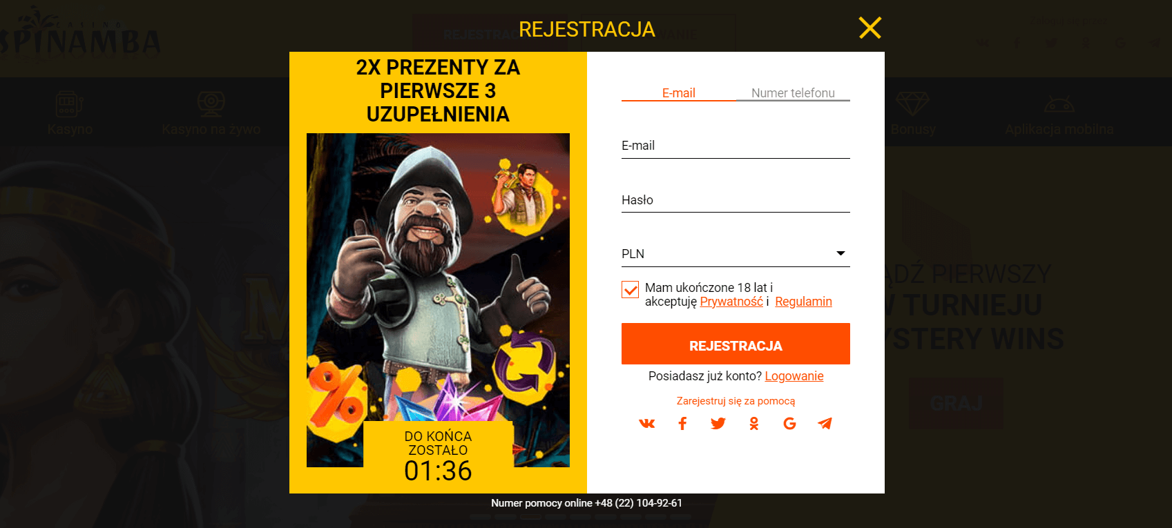 spinamba rejestracja screenshot