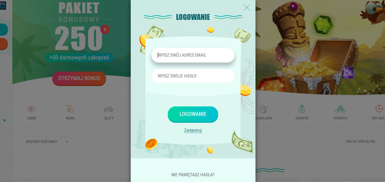 spinia casino logowanie screenshot
